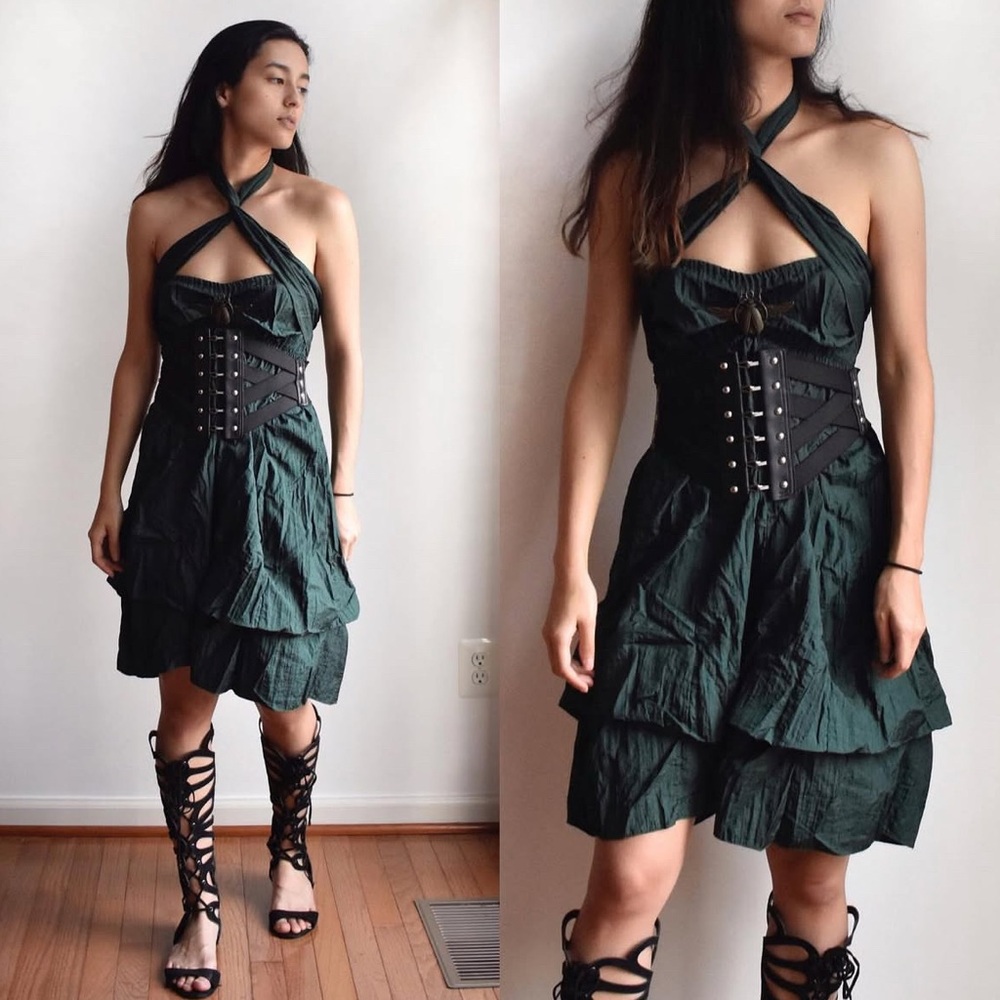 Green Halter Strapless Dress One Size Parachute Whimsigoth Cottagecore